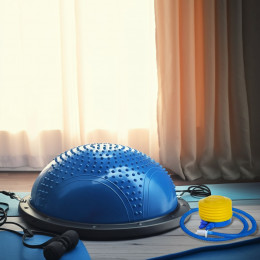 BOSU033-10 Полусфера BOSU гимнастическая, 58см., (синяя) в комплекте с эспандером и насосом (B31652)